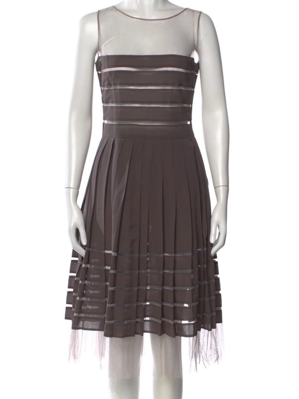 Jil Sander Taupe Mesh Stripe Midi Dress Size 36
